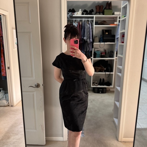 Vintage Dresses & Skirts - Vintage 50s 60s Black Floral Brocade Pinup Dress and Jacket Set